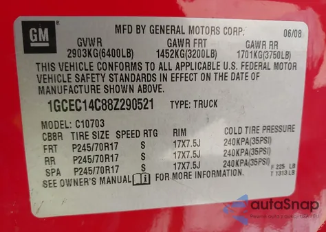 2008 Chevrolet Silverado 1500 Work Truck из США, поврежденный, VIN 1GCEC14C88Z290521